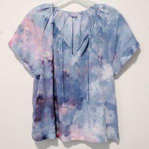 Ice Dyed Gap Peasant Top, Pink and Blue
